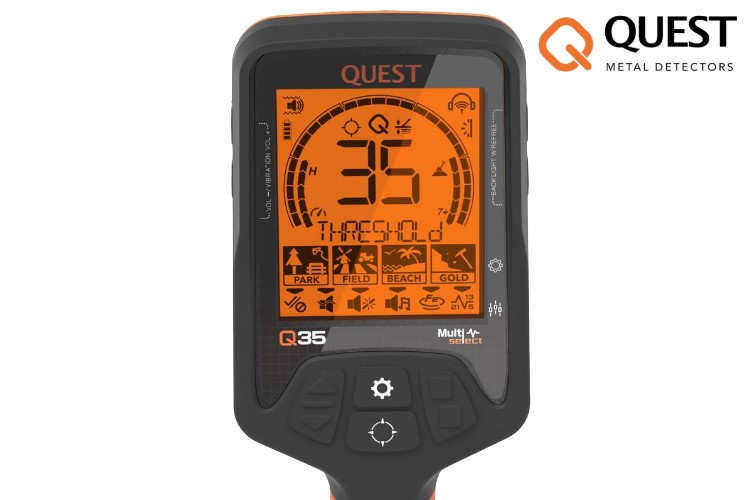 Quest Q35 Metalldetektor mit Funkkopfhörer & Xpointer Magic MAX Pinpointer & Schatzsucherhandbuch